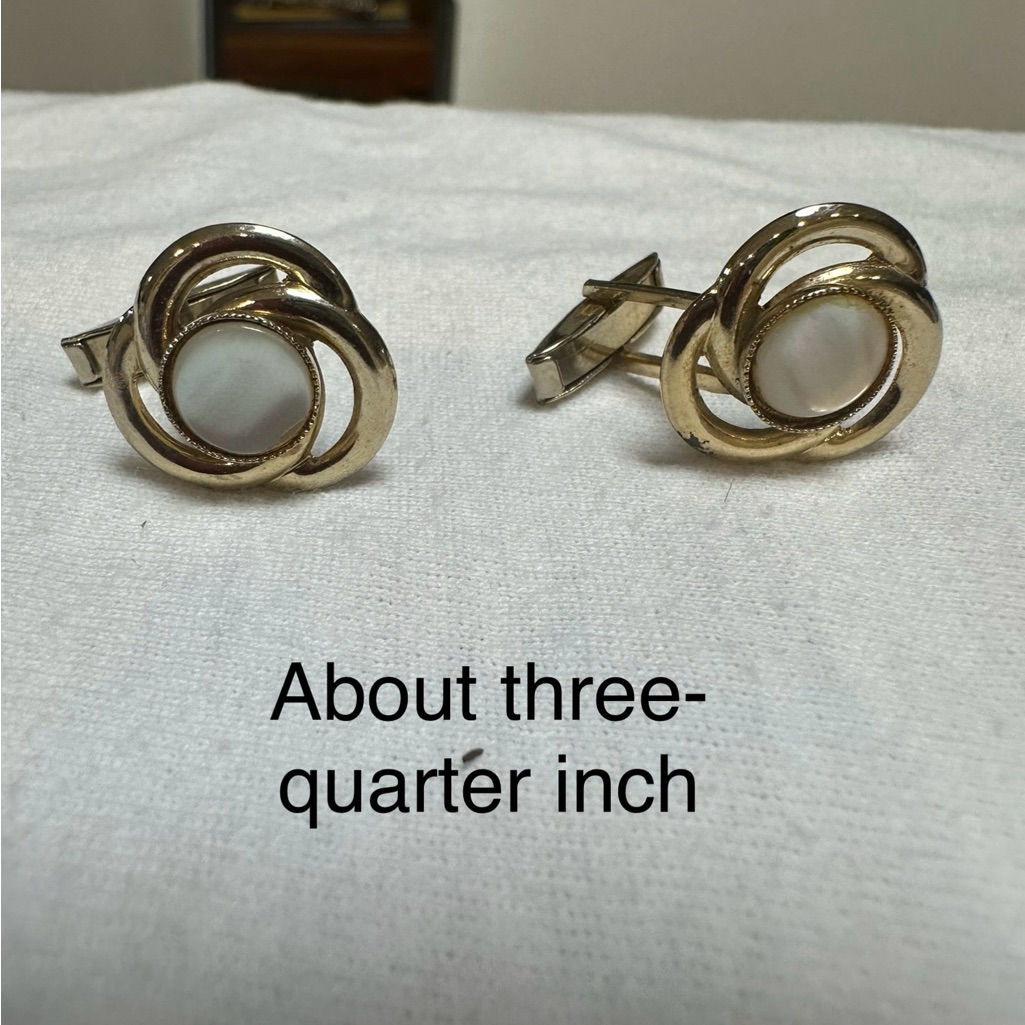Vintage Mother Of Pearl Abalone Yellow Gold Tone Cuff Links